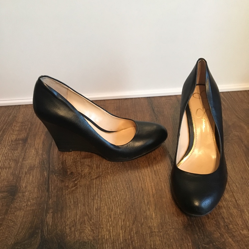 Jessica Simpson Black Leather Wedges